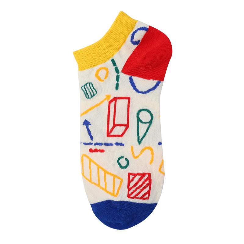 Unisex Fruit & Abstract Animal Boat Socks – Thin Cotton Summer No-Show Socks