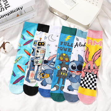 Unisex Character Print High-Crew Socks – Cute Cotton-Blend Streetwear Socks