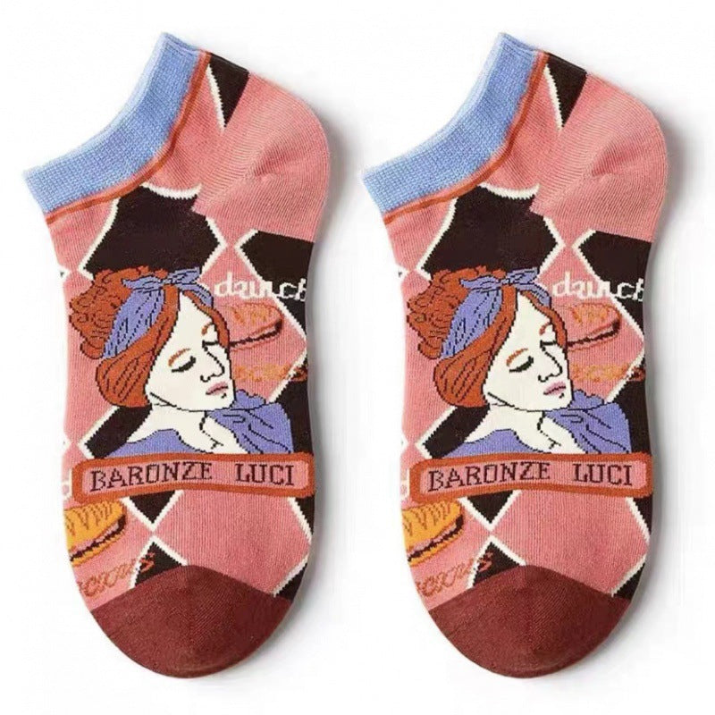 Unisex Vintage Storybook Low-Cut Socks – Japanese-Inspired Preppy Cotton Socks