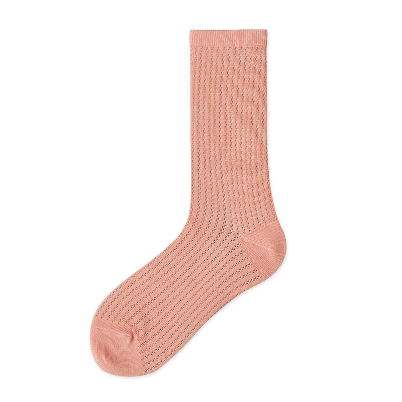 Women’s Candy Color Mesh Crew Socks – Japanese-Inspired Breathable Summer Socks