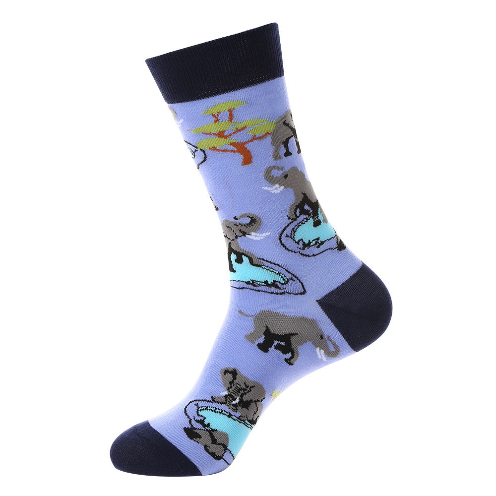 Unisex Wildlife Graphic Crew Socks – Streetwear Cotton Socks for Fall Winter