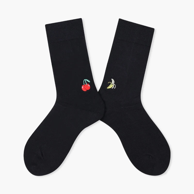 Unisex Mini Strawberry Embroidered Crew Socks – Smooth-Toe Cotton-Blend Couple Socks
