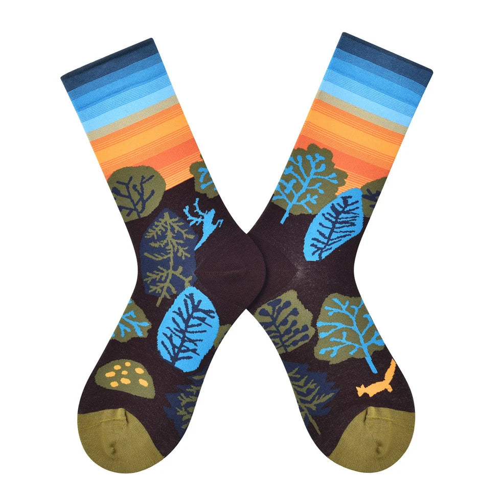 Unisex Contrast Cartoon Mid-Calf Socks – Artsy Vintage Couple Streetwear Socks