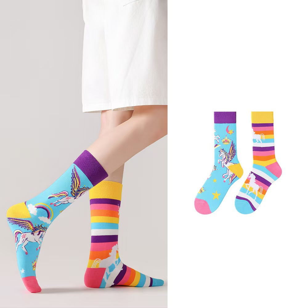 Odd Pair Stories Jacquard Crew Socks