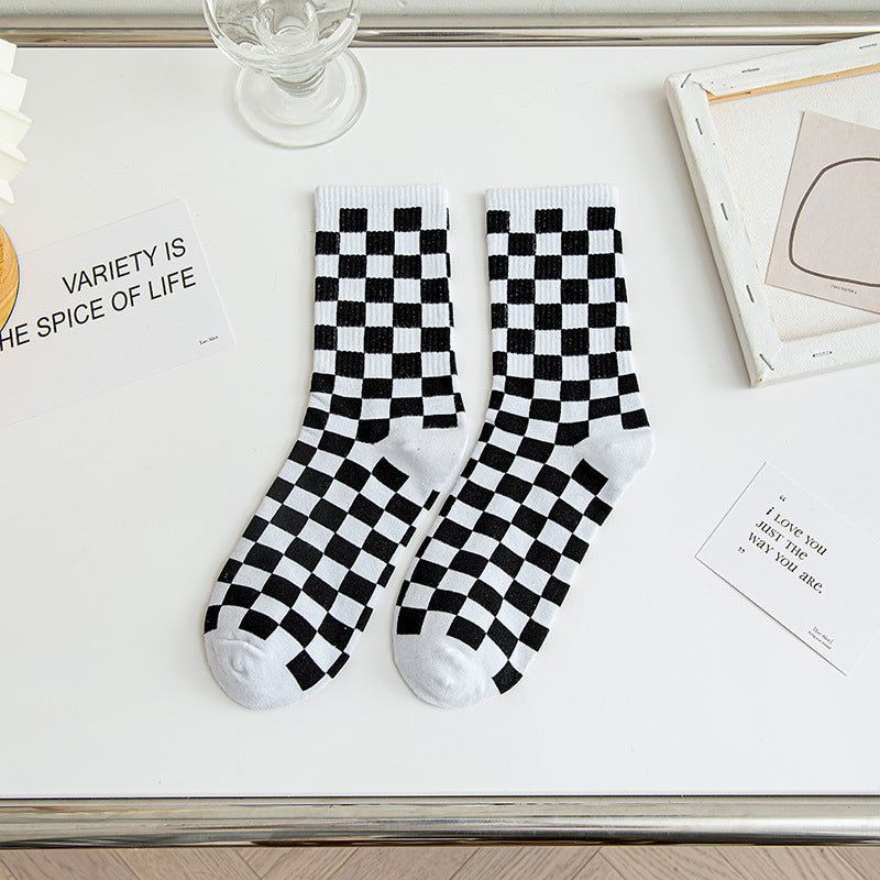 Checkerboard Cotton Crew Socks