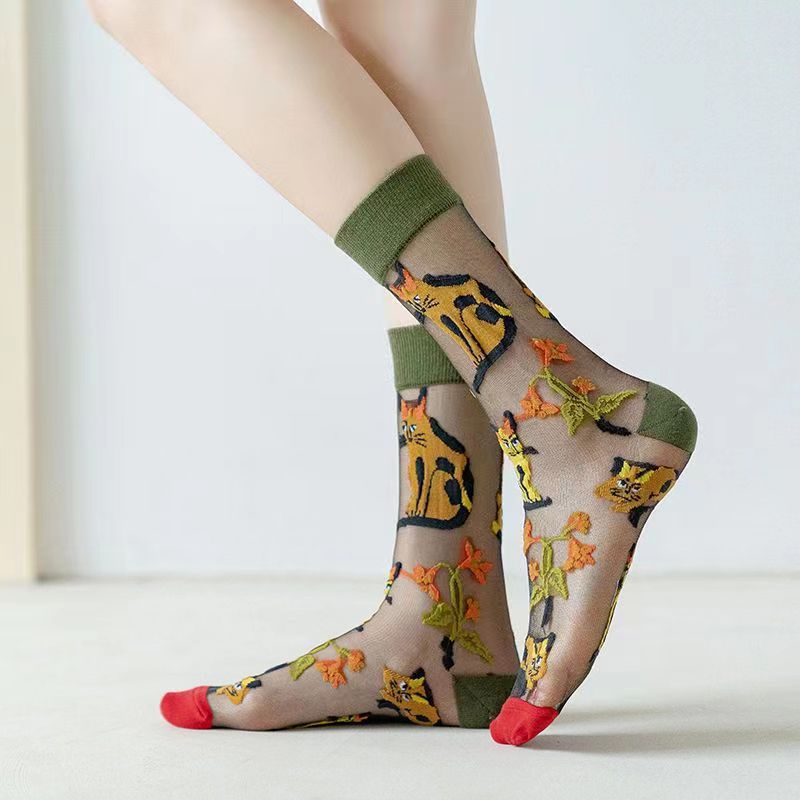 Nature Stories Sheer Art Crew Socks - Squirrel