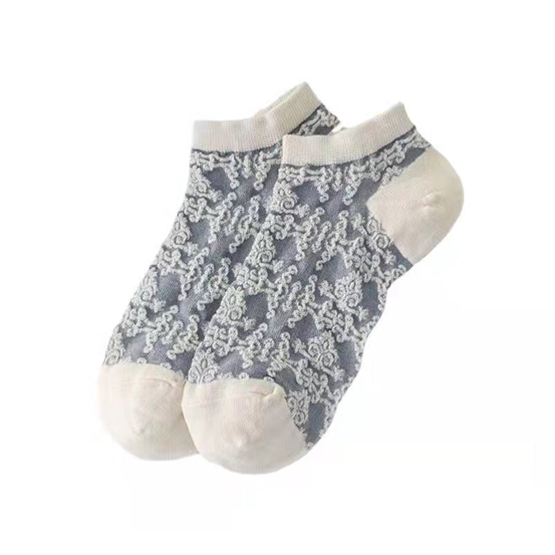 Women’s Retro Embossed No-Show Socks – Lightweight Breathable Summer Boat Socks