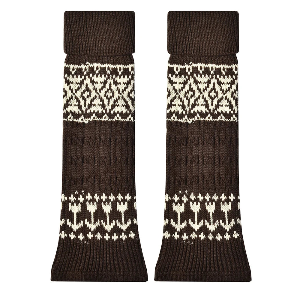 Women’s Fair Isle Wool-Blend Calf Warmers – Retro Slouchy Cool-Season Leg Covers