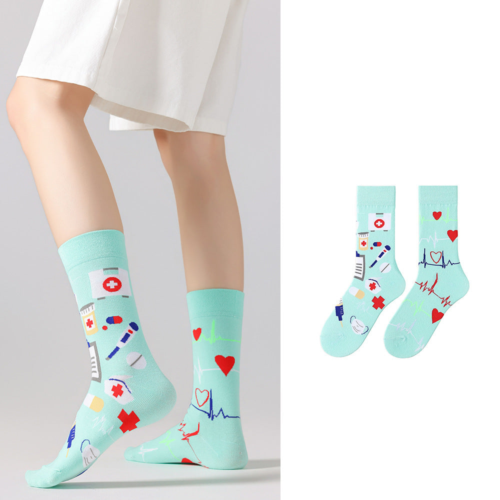 Odd Pair Stories Jacquard Crew Socks