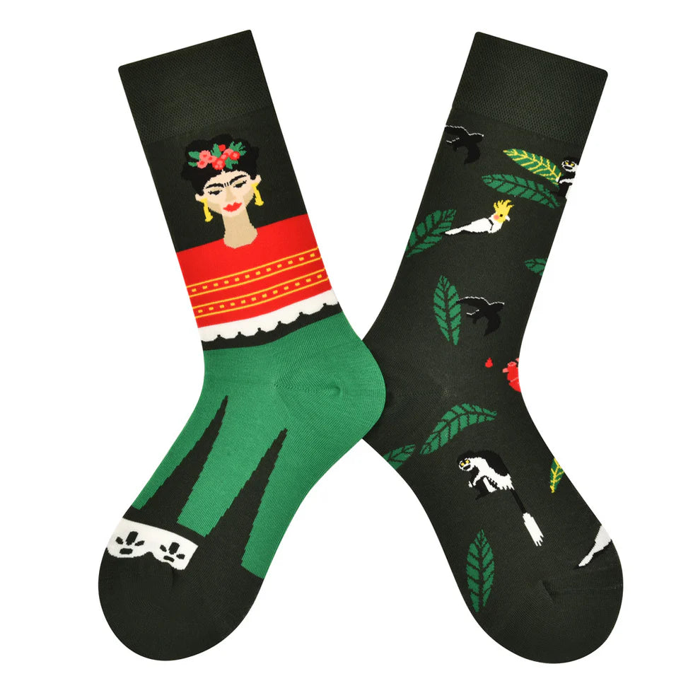 Women’s Asymmetric Jacquard Mid-Calf Socks – Creative All-Season Casual Socks