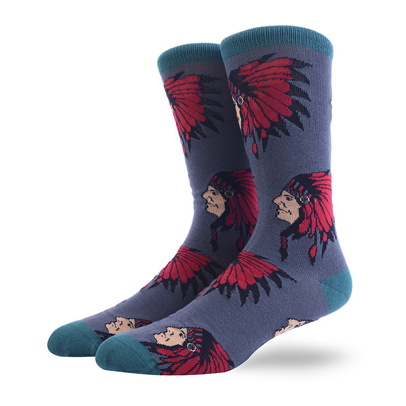 Men’s Illustrated Figure Mid-Calf Socks – Classic Streetwear Long Socks