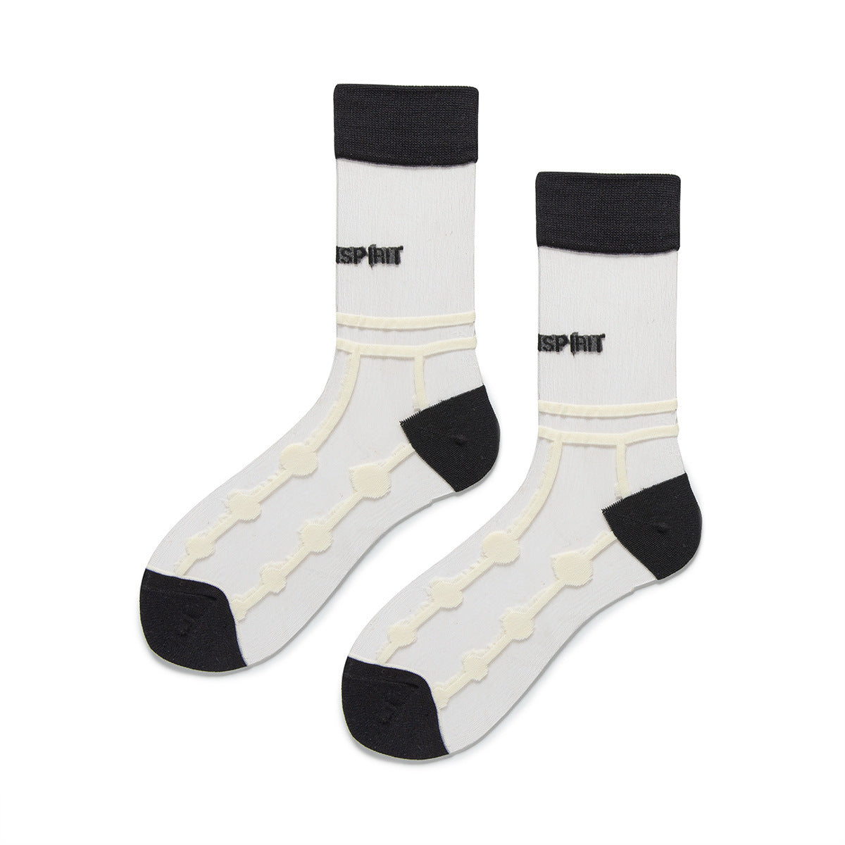 Women’s Sheer Wave Letter Crew Socks – Crystal Thin Japanese Style Fashion Socks