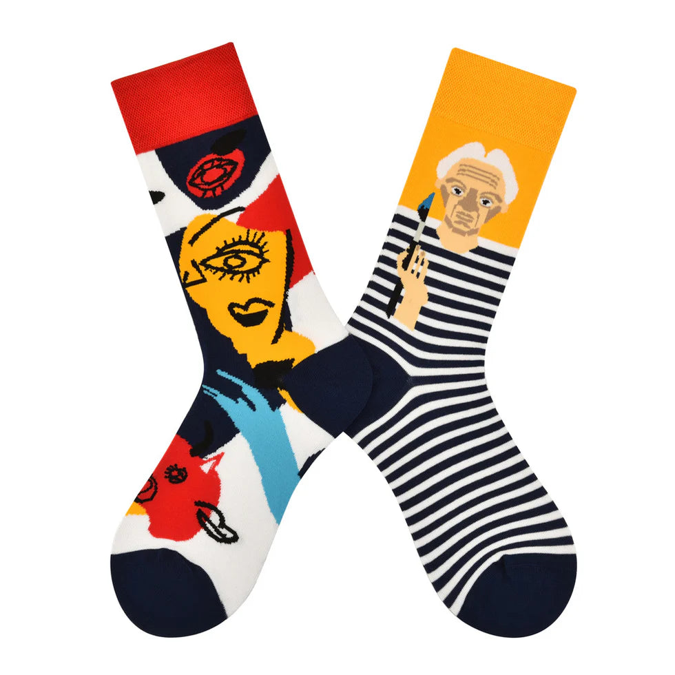 Women’s Asymmetric Jacquard Mid-Calf Socks – Creative All-Season Casual Socks