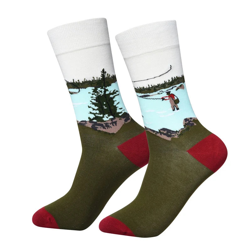 Unisex Playful Icon Crew Socks – Flat-Seam Combed Cotton-Blend Spring Socks