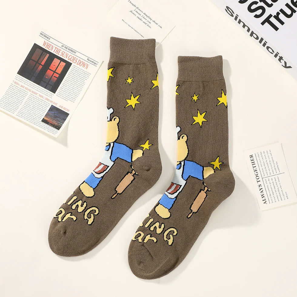 Unisex Whimsical Print Mid-Calf Socks – Lightweight Breathable Everyday Socks