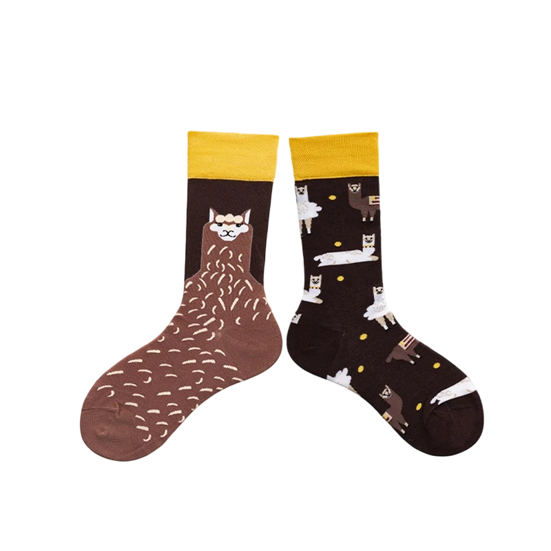 Unisex Split-Pair Cartoon Crew Socks – Playful Cotton-Blend Couple Socks