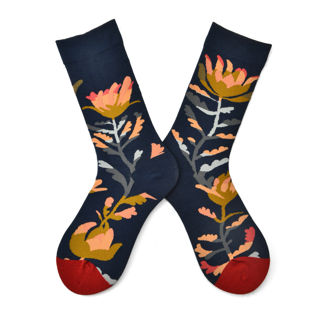 Women’s French-Inspired Canvas Art Mid-Calf Socks – Literary Retro All-Season Socks