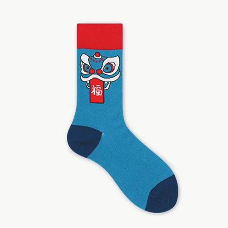 Unisex Lucky Red Cartoon Crew Socks – Lunar New Year Matching Couple Socks