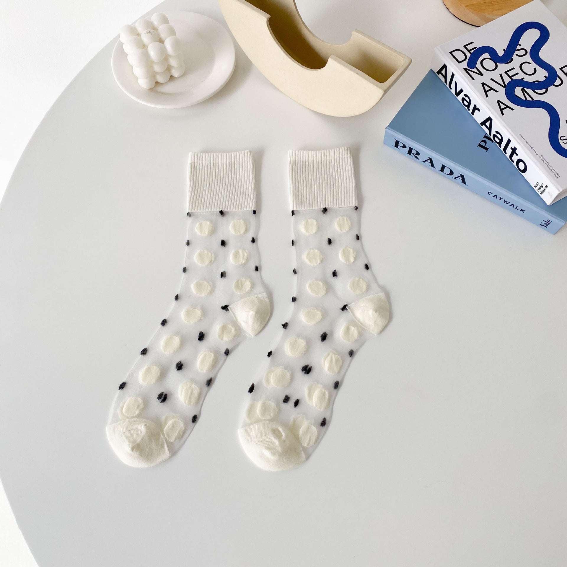 Mono Muse Sheer Stripe & Dot Crew Socks