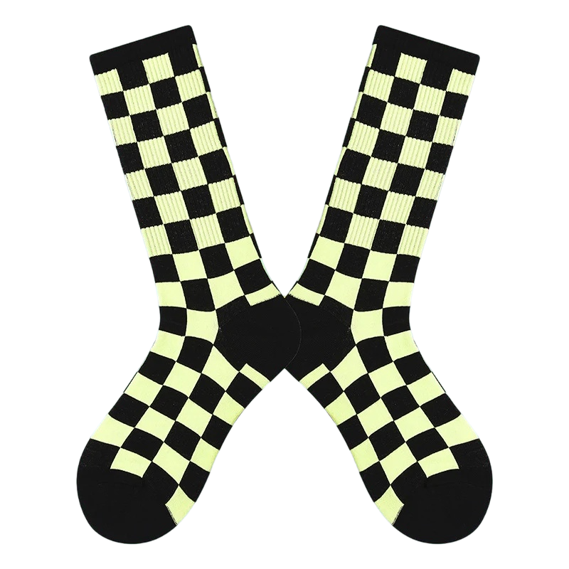 Women’s Monochrome Square Check Long Socks – Korean-Style Everyday Crew Socks