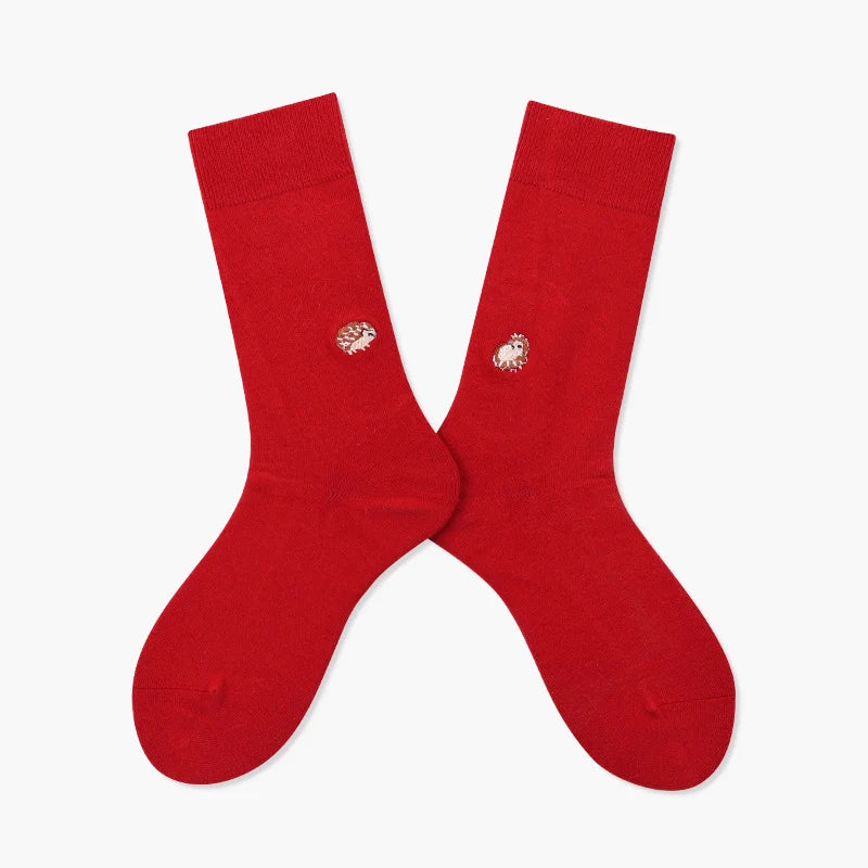 Unisex Mini Strawberry Embroidered Crew Socks – Smooth-Toe Cotton-Blend Couple Socks