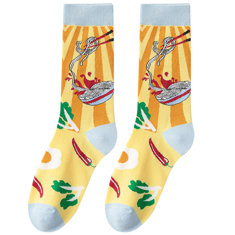Women’s Ramen & Hot Pot Crew Socks – Funny Food Pattern Socks for Fall Winter