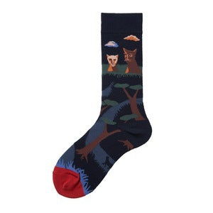Women’s French-Inspired Face Mismatched Crew Socks – Korean-Style Couple Socks