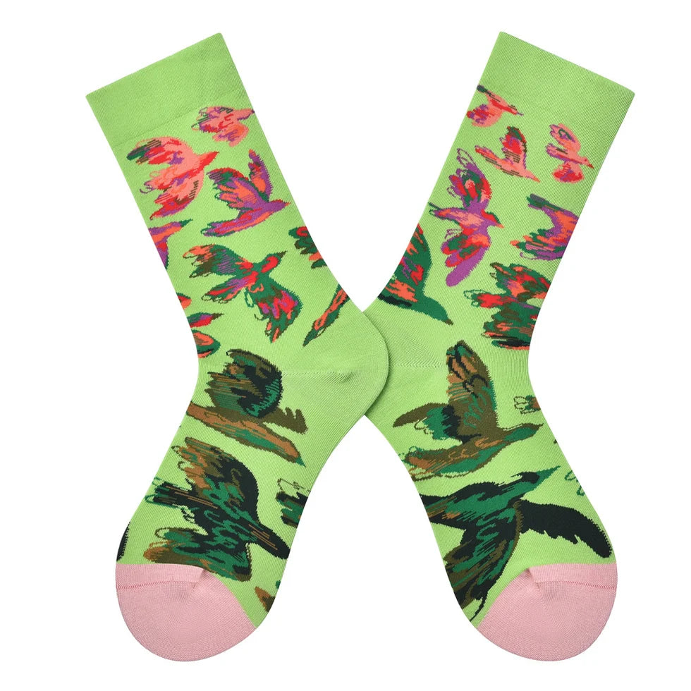 Unisex Contrast Cartoon Mid-Calf Socks – Artsy Vintage Couple Streetwear Socks