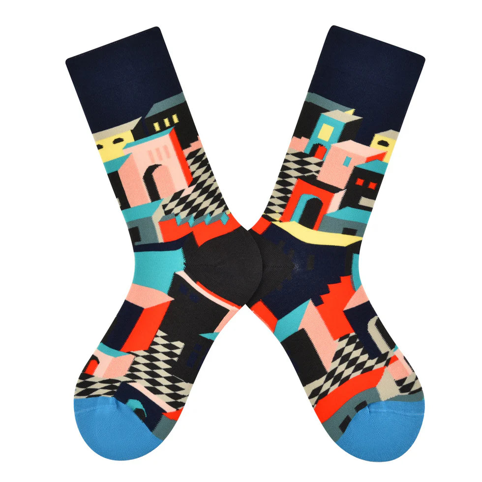 Women’s Mix-and-Match Character Crew Socks – Hand-Linked Toe Cotton-Blend Socks