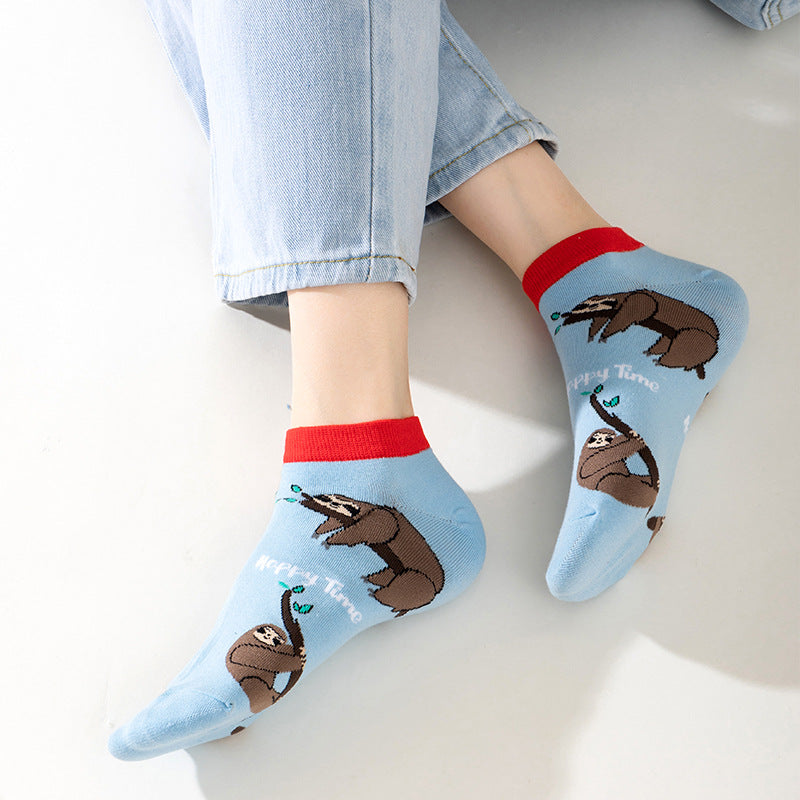Unisex Animal Print No-Show Socks – Thin Cotton Spring Summer Boat Socks