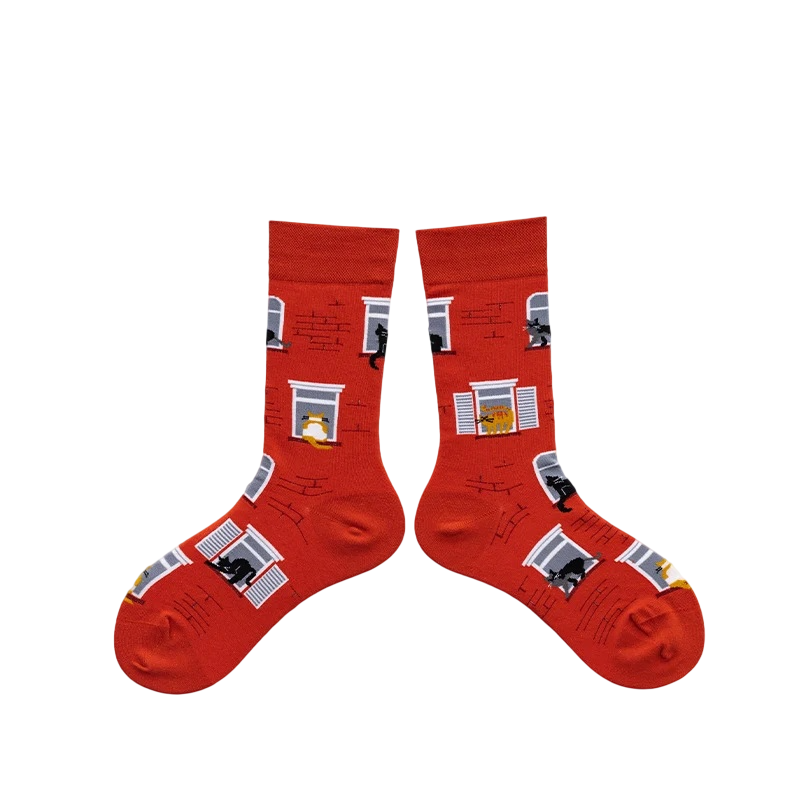 Unisex Whimsy Sketch Mid-Calf Socks – Novelty Cold-Weather Matching Socks