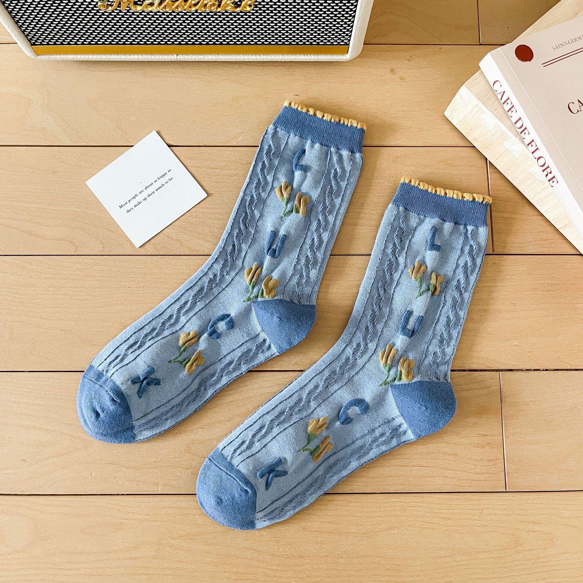 Women’s 3D Blossom Crew Socks – Japanese Preppy Cotton Socks for Spring Summer