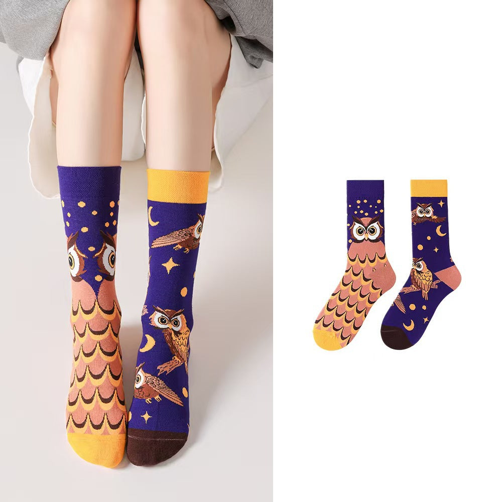 Odd Pair Stories Jacquard Crew Socks