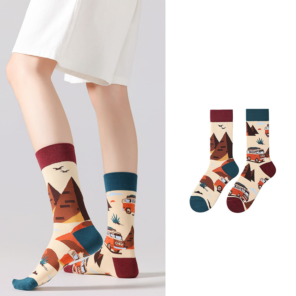 Odd Pair Stories Jacquard Crew Socks