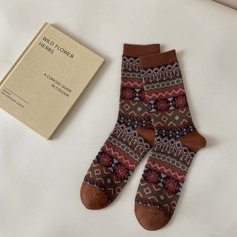 Women’s Renaissance Folk Wave Crew Socks – Vintage Pattern Cotton Socks