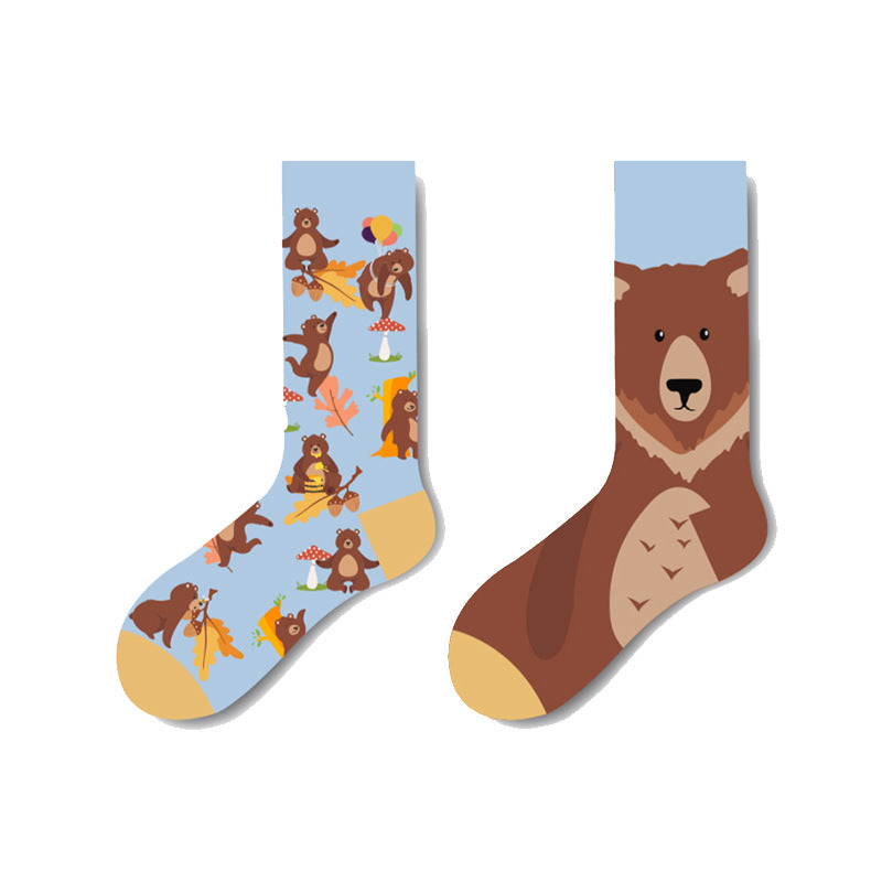 Unisex Wildlife Graphic Crew Socks – Streetwear Cotton Socks for Fall Winter