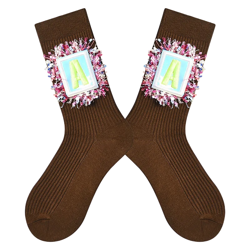 Women’s Decorative Chain High-Crew Socks – Bold Cotton-Blend Cool-Season Socks