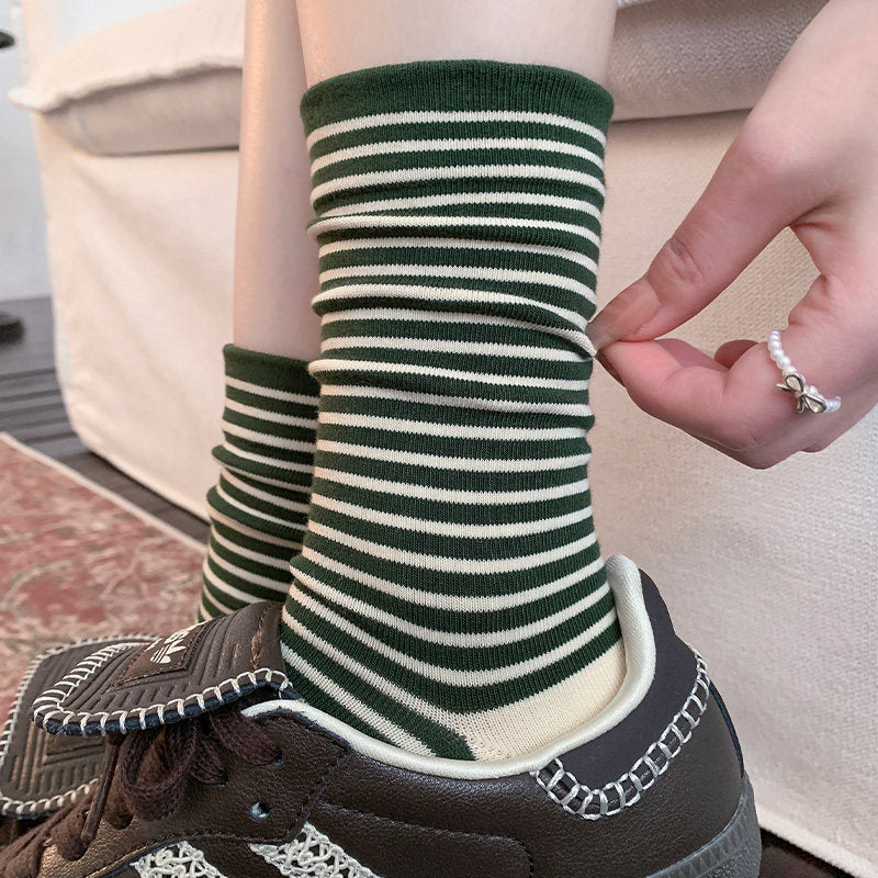 Soft Pure Cotton Striped Crew Socks