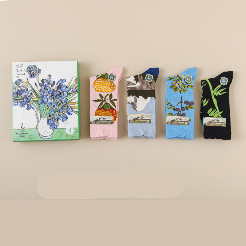 Van Gogh Art Collection Crew Socks — Women's Mid-Calf Cotton Gift Box