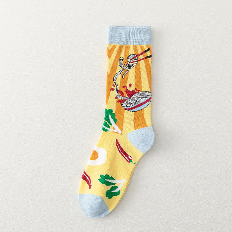 Women’s Ramen & Hot Pot Crew Socks – Funny Food Pattern Socks for Fall Winter