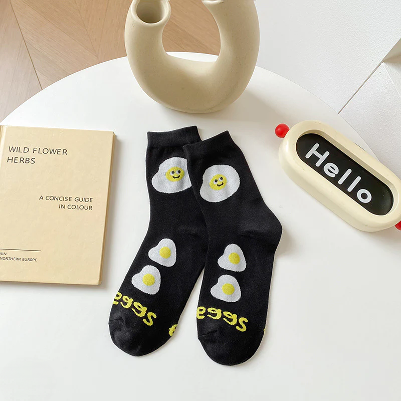 Women’s Cookie & Cheese Crew Socks – Cute Breathable Cotton Autumn Socks