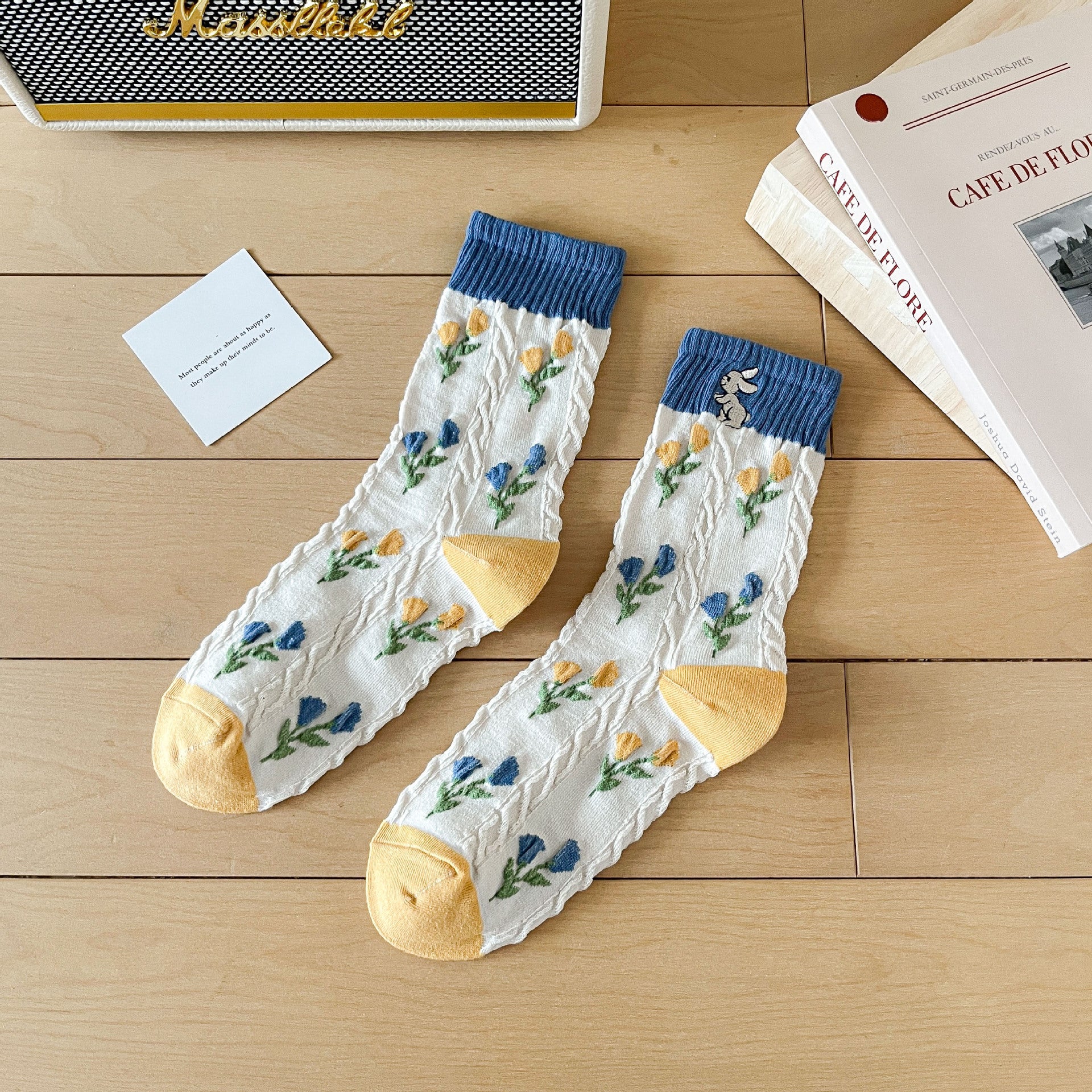 Women’s 3D Blossom Crew Socks – Japanese Preppy Cotton Socks for Spring Summer