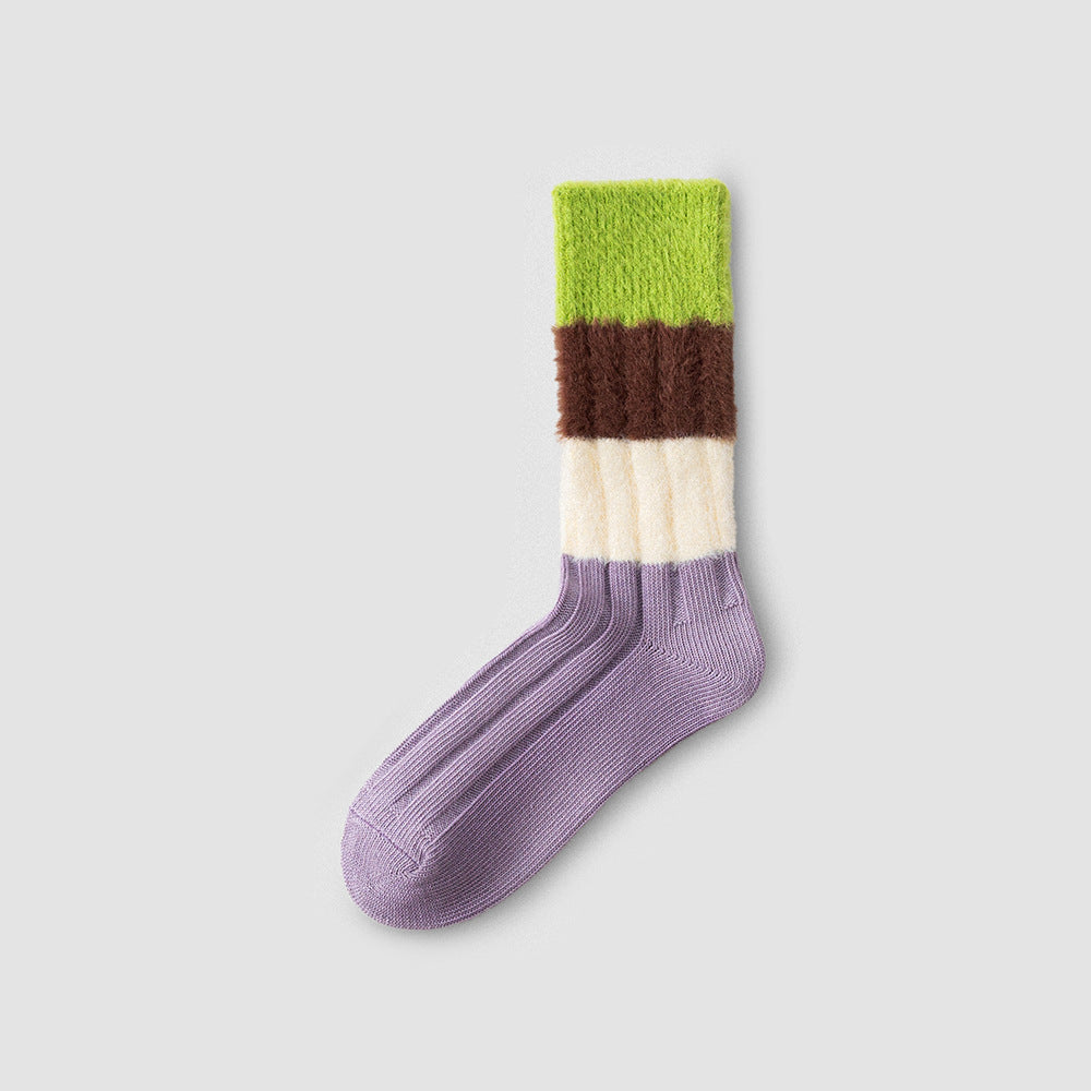 Women’s Striped Fleece-Lined Crew Socks – Thick Warm Winter Cotton Socks