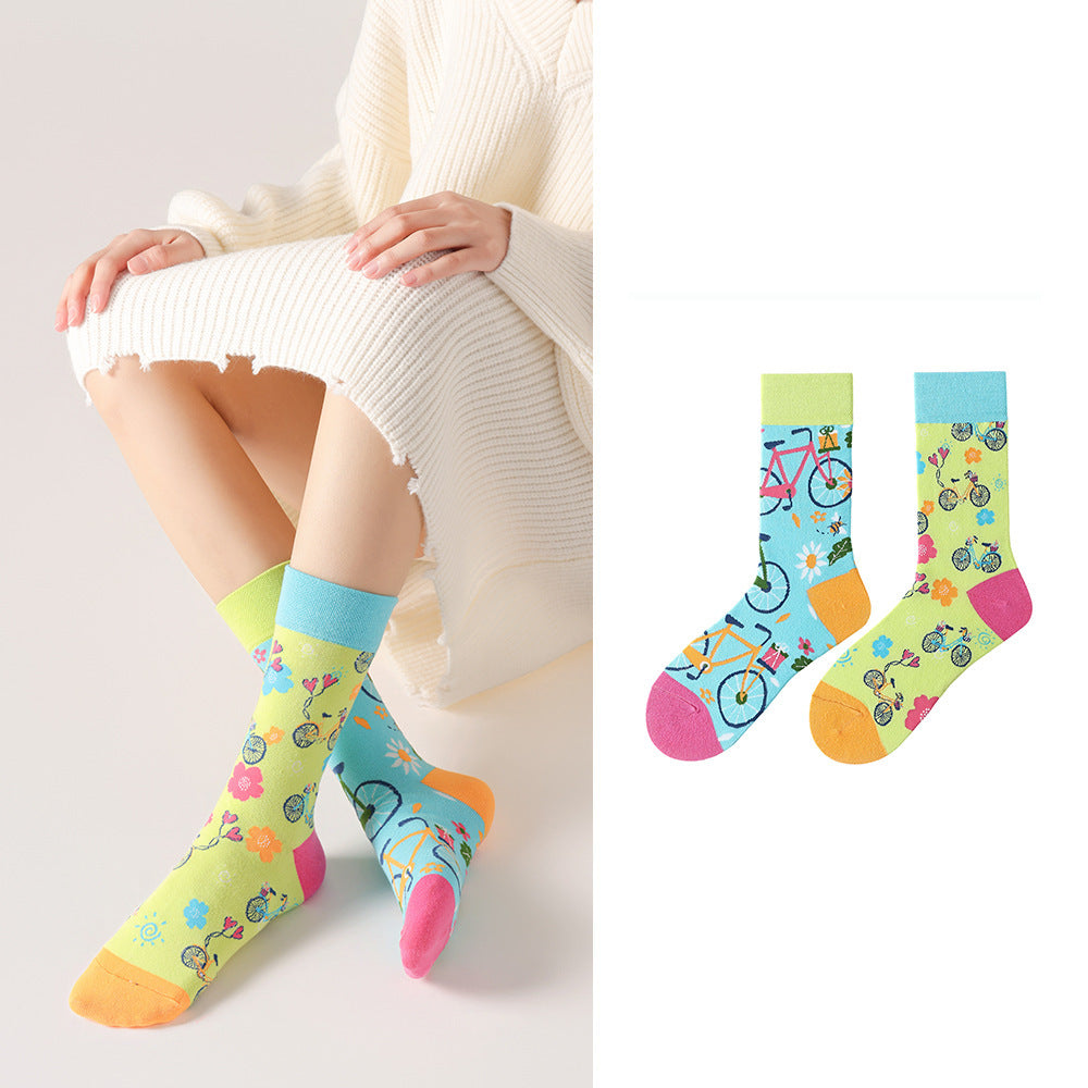 Odd Pair Stories Jacquard Crew Socks