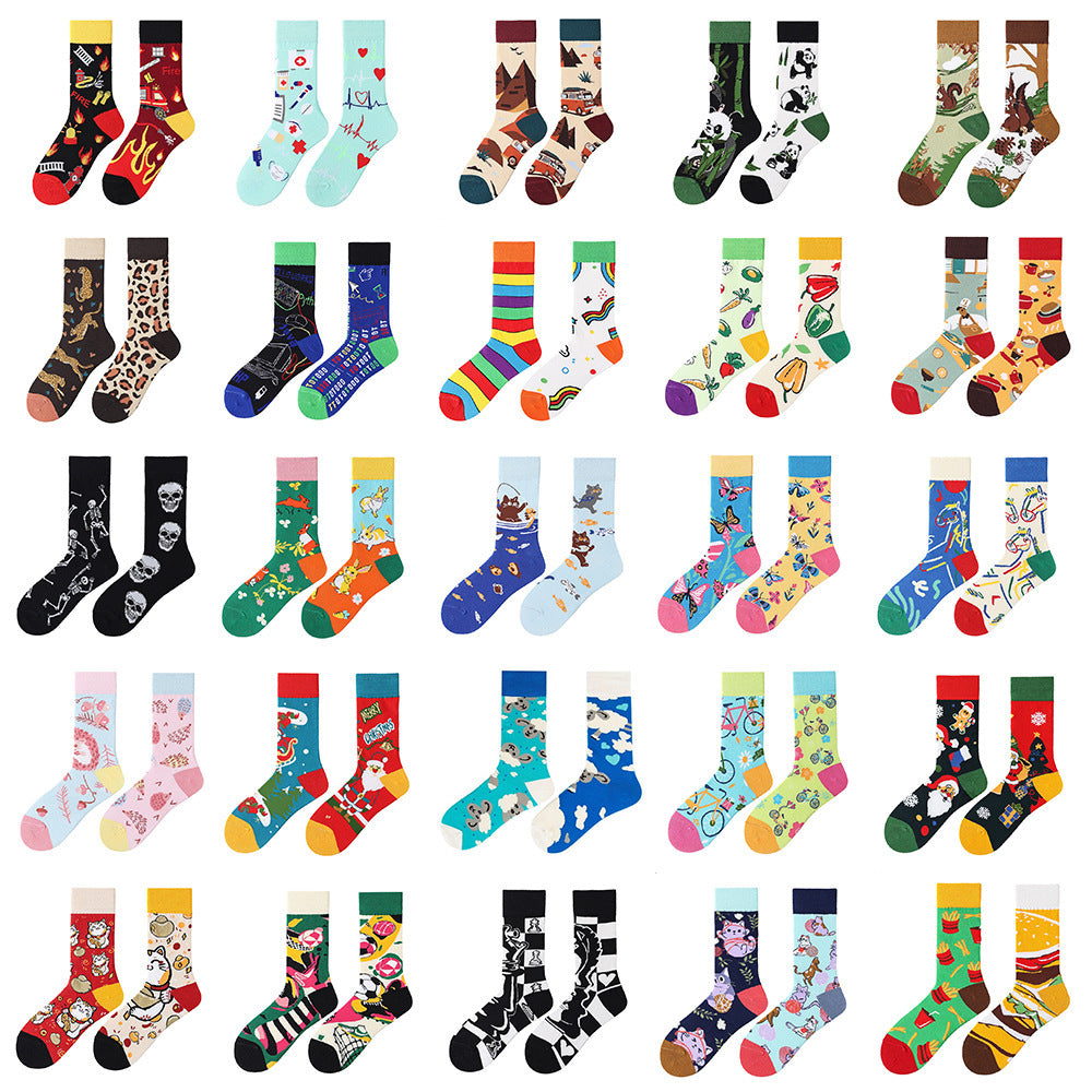 Odd Pair Stories Jacquard Crew Socks