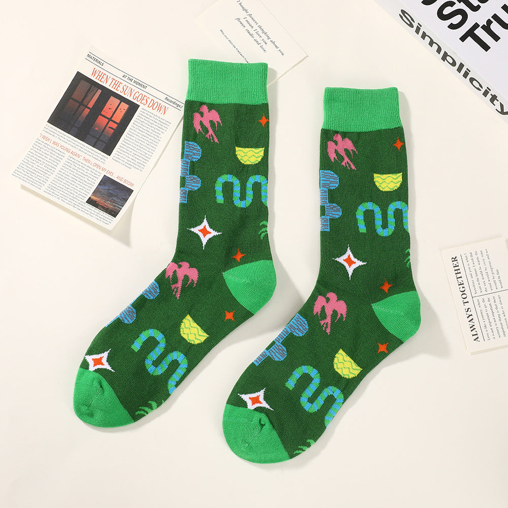 Unisex Playful Cartoon Tall Crew Socks – Breathable Printed Casual Socks