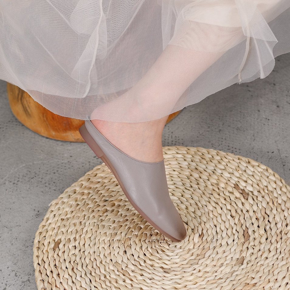 Women’s Leather Square-Toe Mule Flats