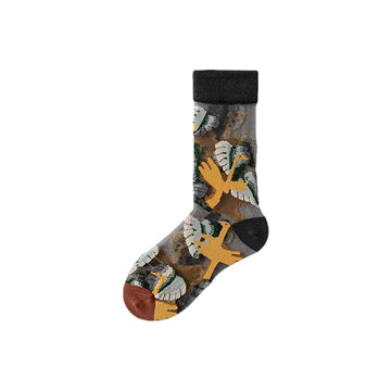 Nature Stories Sheer Art Crew Socks - Playful Cat