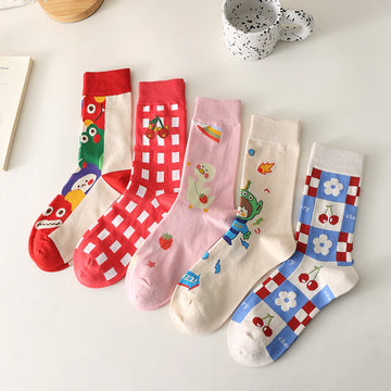 Women’s Dainty Embroidered Long Socks – Korean-Inspired Feminine Cotton Socks