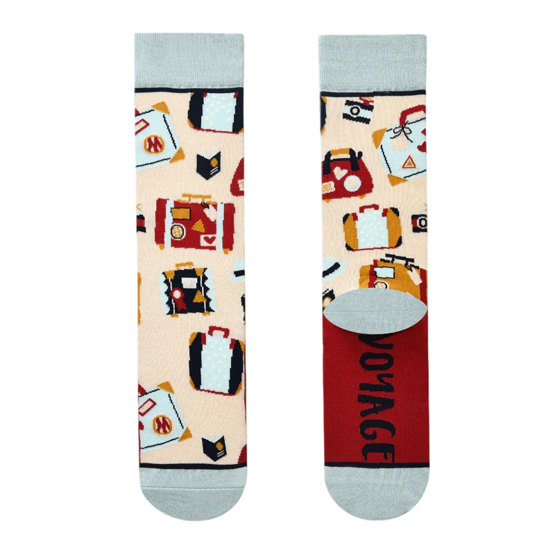 Women’s Quirky Illustration Long Crew Socks – Casual Cotton-Blend Art Socks